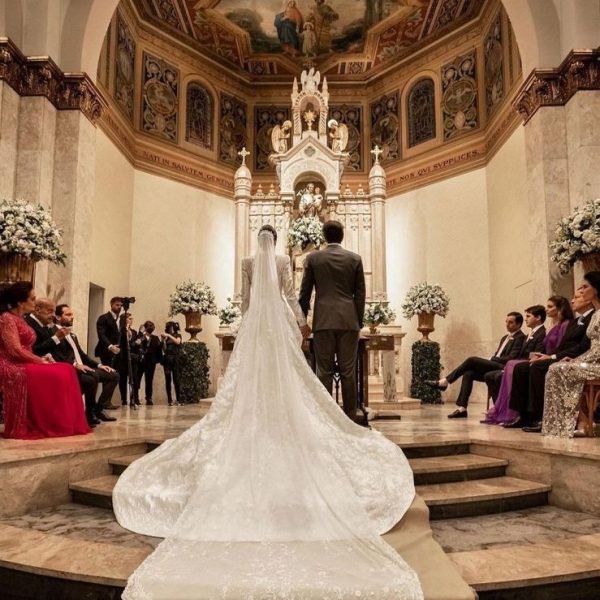 Amanda usou o mesmo véu que Antonia Frering usou em seu casamento e segurou terço que pertenceu à Carmen Mayrink Veiga